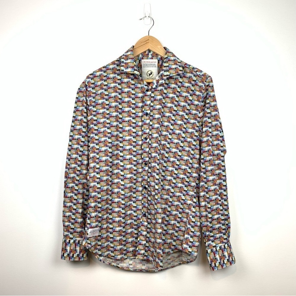 A Fish Named Fred Button Shirt Vintage Licence Plates Multicolor Size Small